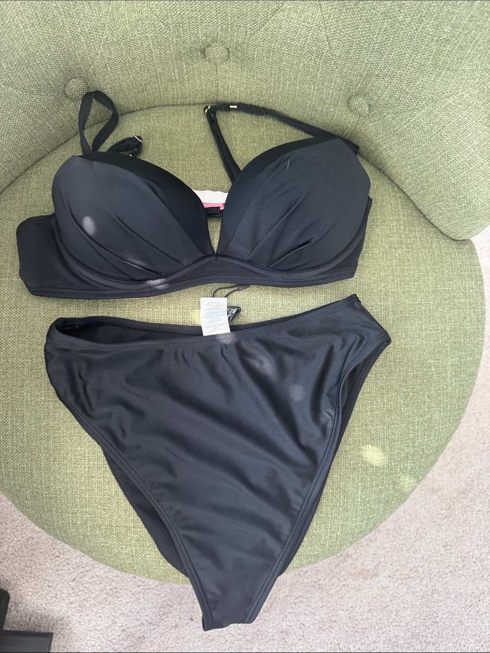 PrettyLittleThing Black Underwire Bikini Set with High Waist Briefs